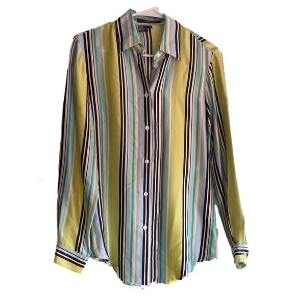 ishyu Tops - Ishyu Silk Yellow Blue Striped Button-Up Shirt size 2